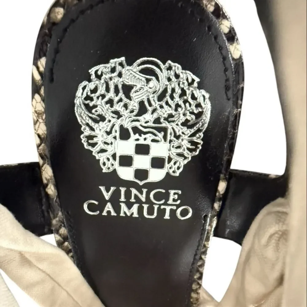 Vince Camuto Roreka Python Espadrille Block Heel Sandals Warm Vanilla Black 9